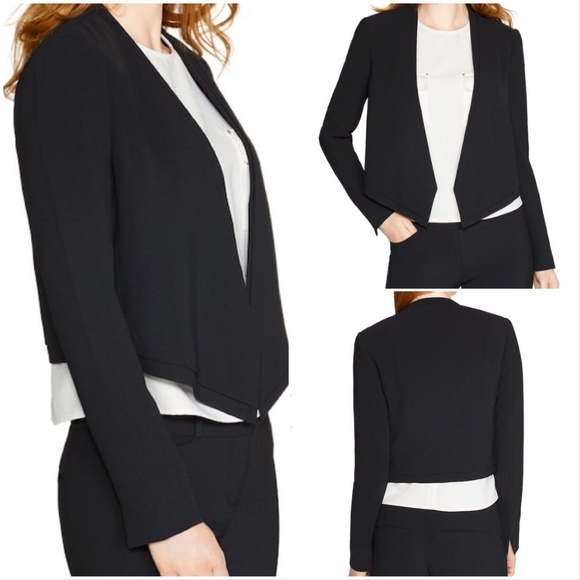 NWOT WHBM Black Cropped Drape Jacket Blazer S. 10 - Picture 1 of 9